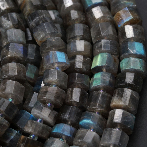 AAA Faceted Labradorite Rondelle Beads Flashy Natural Rainbow Fire Faceted 10mm x 6mm Wheel Cylinder Rondelle Beads 16" Strand
