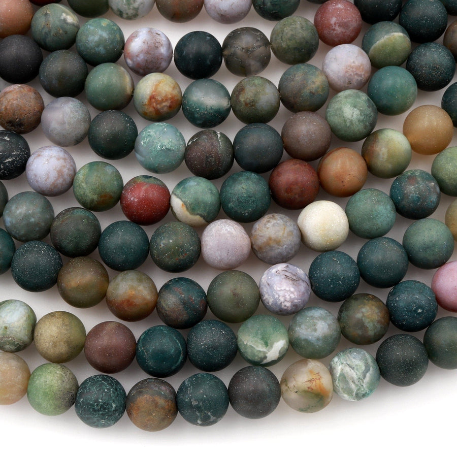 Matte Indian Agate 4mm 6mm 8mm 10mm 12mm Round Beads Natural Green Pink Red Brown Purple Agate 16" Strand