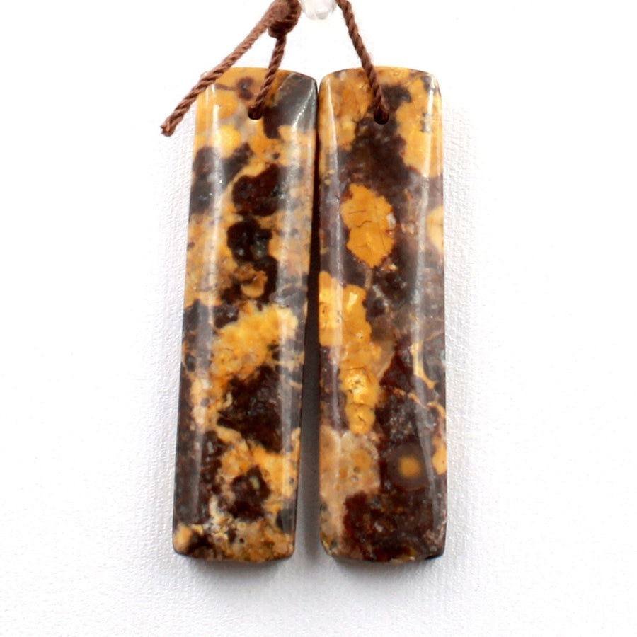 Drilled Natural Yellowstone Jasper Earring Pair Gemstone Drilled Earring Cabochon Cab Pair Rectangle Matched Earrings Bead Pair