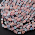 Raw Matte Faceted Blue Aquamarine Pink Morganite Tube Beads Nuggets Rectangle Extra Gemmy Organic Natural Beryl 16" Strand