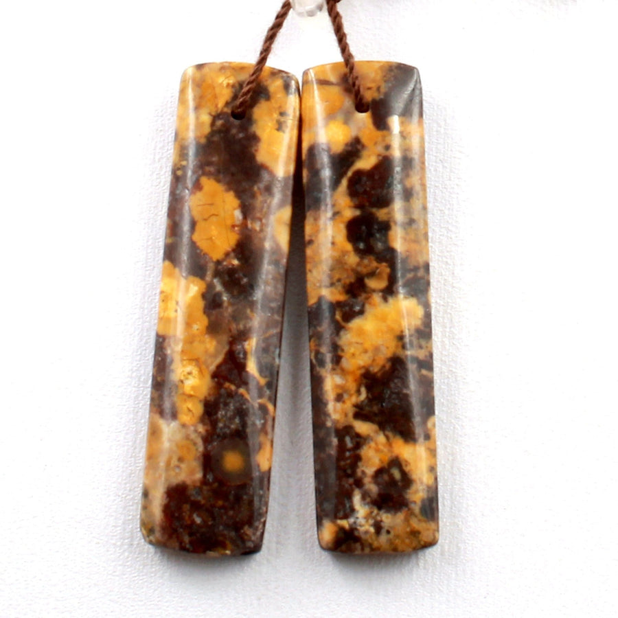 Drilled Natural Yellowstone Jasper Earring Pair Gemstone Drilled Earring Cabochon Cab Pair Rectangle Matched Earrings Bead Pair