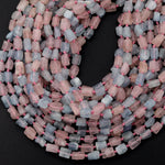 Raw Matte Faceted Blue Aquamarine Pink Morganite Tube Beads Nuggets Rectangle Extra Gemmy Organic Natural Beryl 16" Strand