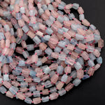 Raw Matte Faceted Blue Aquamarine Pink Morganite Tube Beads Nuggets Rectangle Extra Gemmy Organic Natural Beryl 16" Strand