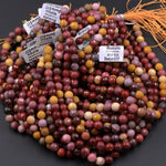 Faceted Natural Australian Mookaite Jasper Beads 4mm 6mm 8mm 12mm Faceted Sunset Colors Red Yellow Maroon Red Creamy White Full 16" Strand