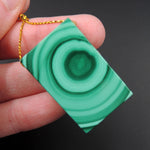 Natural Malachite Pendant Hand Cut Side Drilled Rectangle Pendant Focal Bead P1069