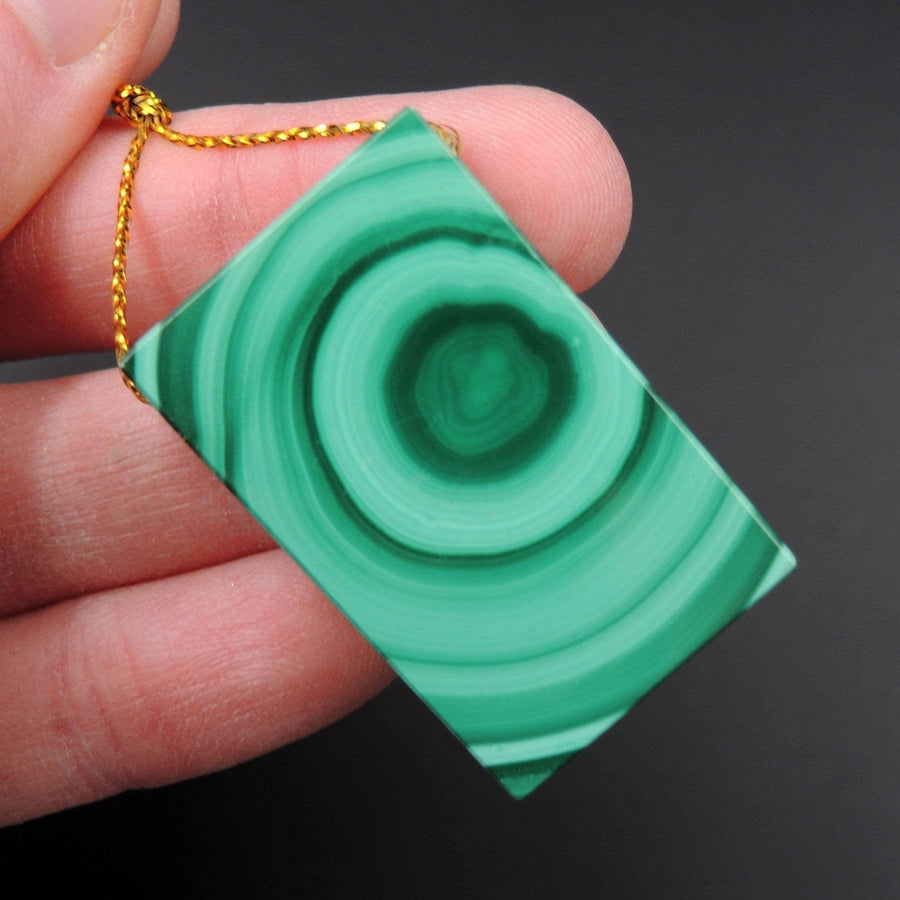 Natural Malachite Pendant Hand Cut Side Drilled Rectangle Pendant Focal Bead P1069
