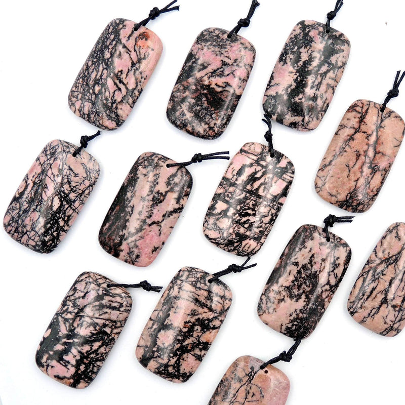 Natural Pink Rhodolite Pendant Rectangle  Shape Pendant Top Drilled Bead Pendant Rectangle Pendant Vibrant Black and Pink