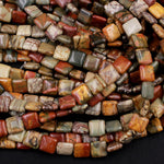 Red Creek Jasper Square Beads 12mm Red Green Yellow Brown Natural Cherry Creek Multi Color Multicolor Picasso Jasper 16" Strand