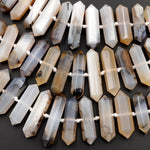 Natural Montana Agate Beads Faceted Double Terminated Pointed Large Long Pendant Top Side Drilled Bead Bullet 16" Strand