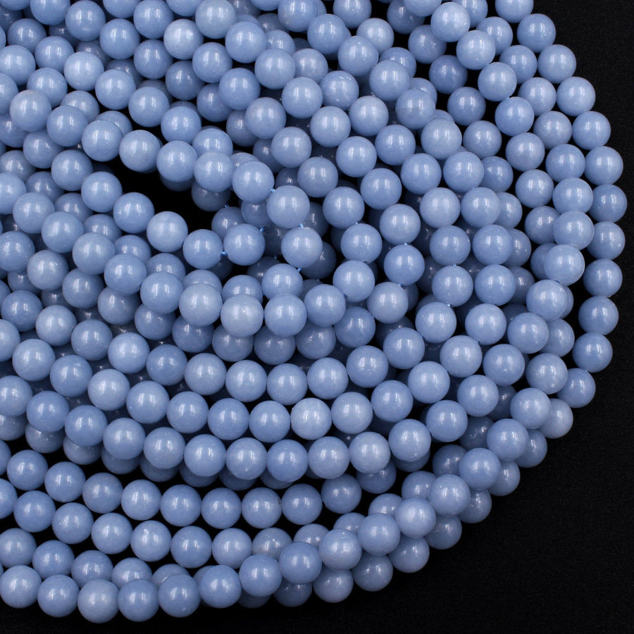 AA Grade Natural Blue Angelite 8mm 10mm Round Beads High Quality Spheres Beads Canadian Angel Stone Soft Pastel Blue 16" Strand
