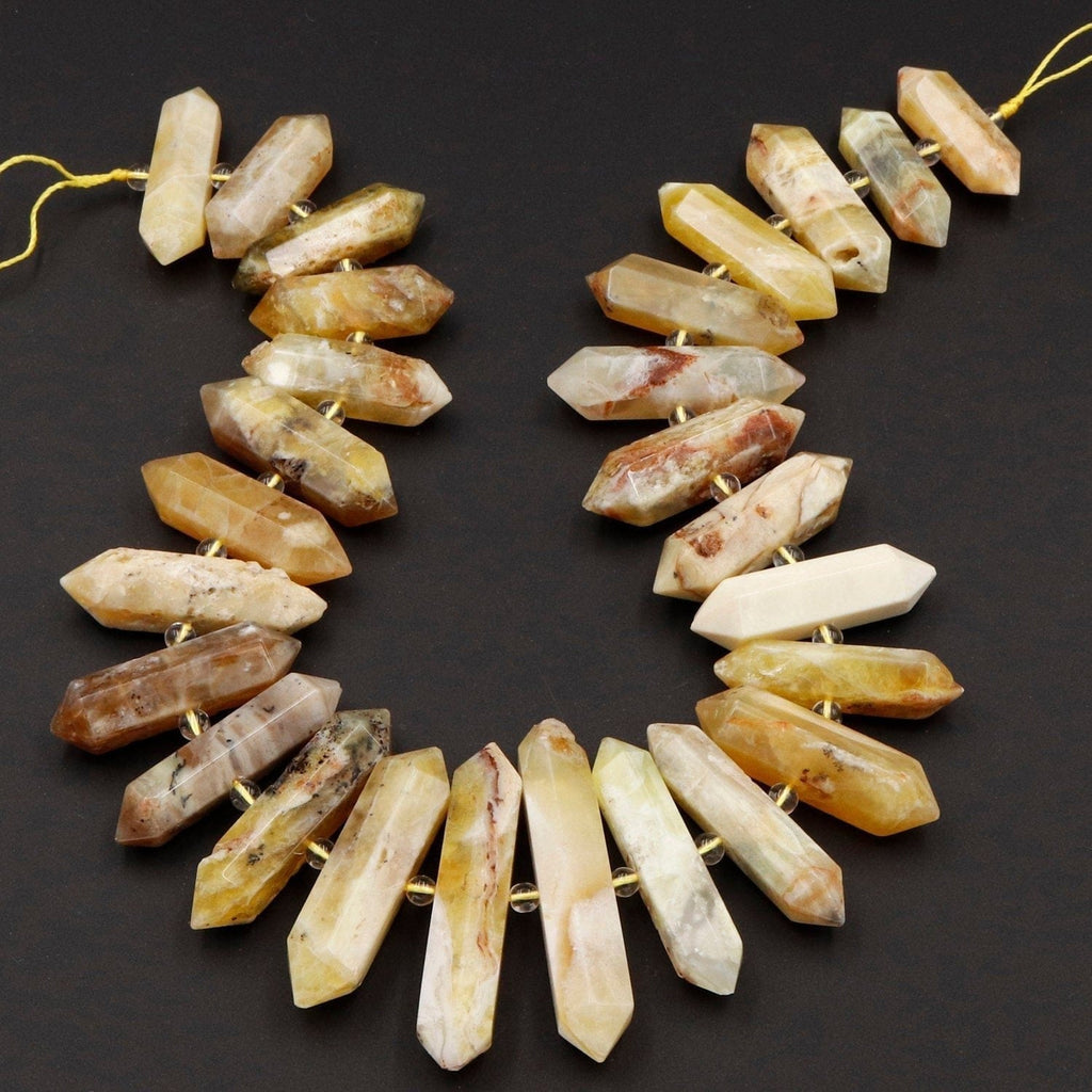 Large Natural Yellow Opal Beads Faceted Double Terminated Pointed Tips Healing Focal Pendant Bead African Opal Bicone Bullet 16" Strand