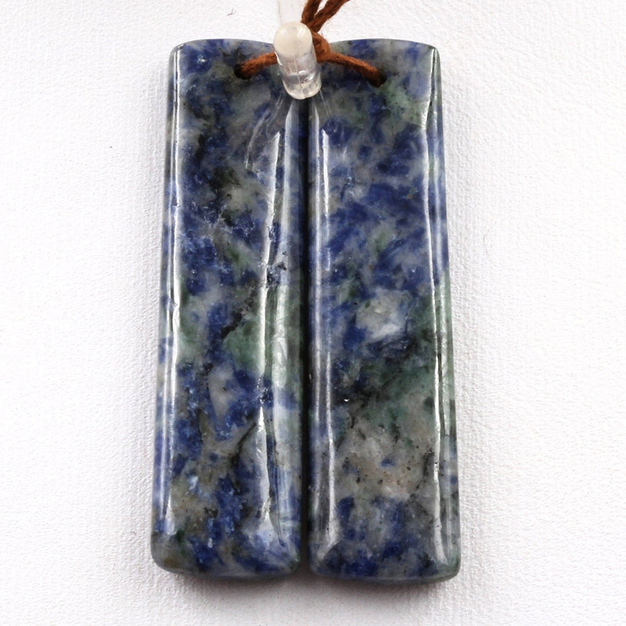 Natural Blue Green Sodalite Earring Pair Drilled Long Rectangle Gemstone Matched Earring Beads Pair