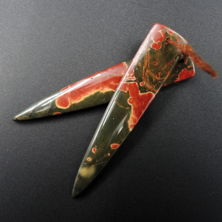 Natural Red Creek Jasper Earring Pair Cabochon Cab Pair Drilled Dagger Matched Earrings Bead Pair E2020