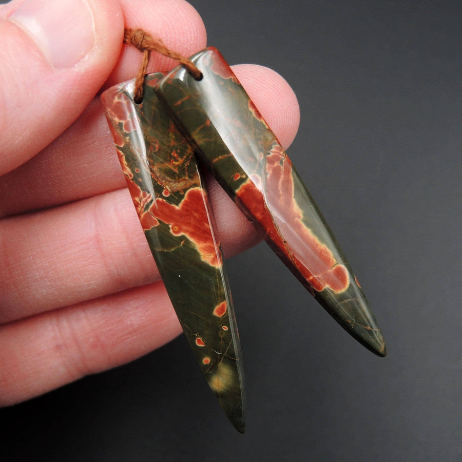 Natural Red Creek Jasper Earring Pair Cabochon Cab Pair Drilled Dagger Matched Earrings Bead Pair E2020