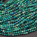 Micro Faceted Natural Chrysocolla Round Beads 3mm 3.5mm 4mm Faceted Blue Green Round Beads Laser Diamond Cut Gemstone 16" Strand