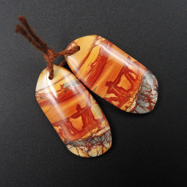 Natural Red Creek Jasper Earring Pair Cabochon Cab Pair Drilled Matched Earrings Bead Pair E2030
