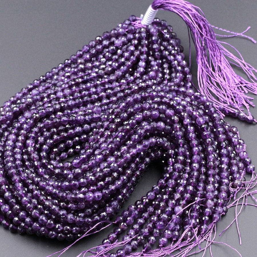 AAA Finest Natural Amethyst Faceted 5mm 6mm 8mm 10mm Round Beads Miro Faceted Genuine Real Purple Amethyst Gemstone Beads 16" Strand