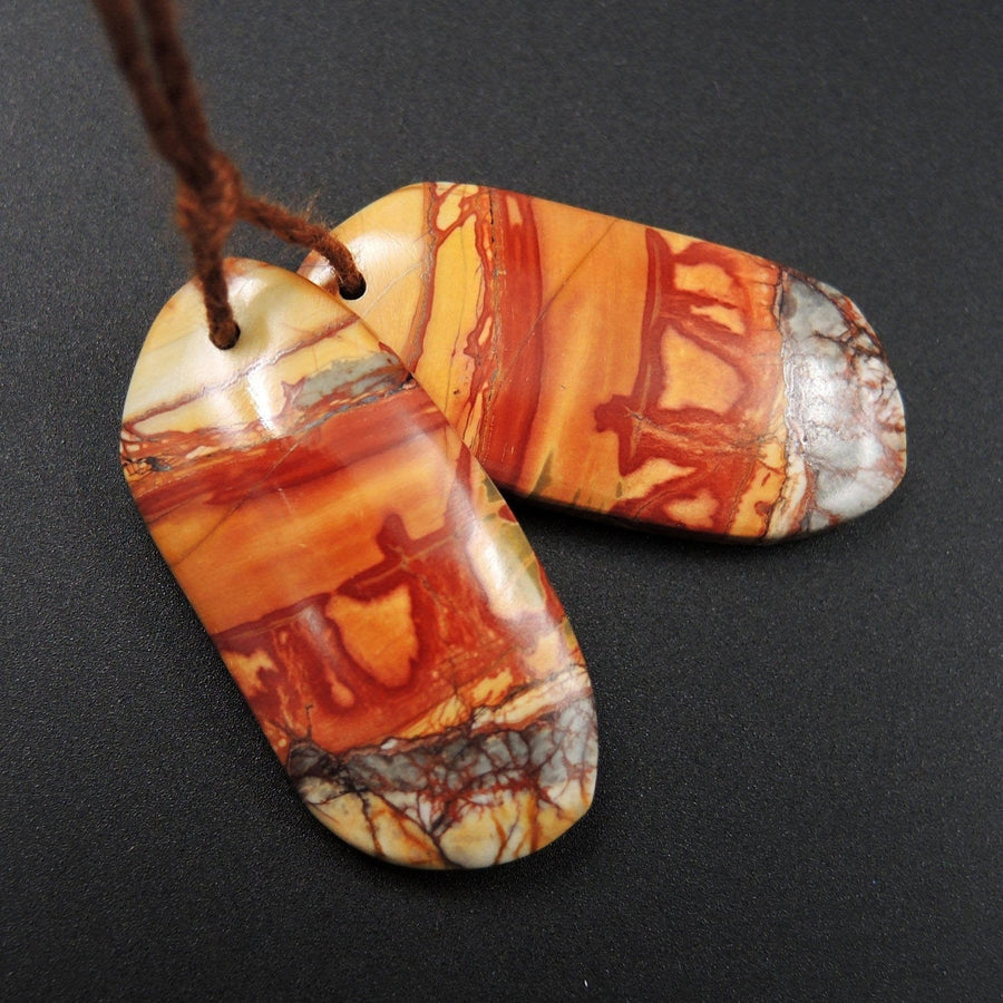 Natural Red Creek Jasper Earring Pair Cabochon Cab Pair Drilled Matched Earrings Bead Pair E2030