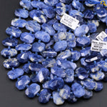 Natural Denim Blue Sodalite Beads Large Flat Octagon Faceted Chiseled Rectangle Slice Nuggets Designer Cut Blue Gemstone 16" Strand