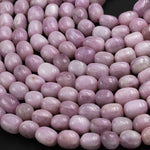 Natural Kunzite Beads Polished Smooth Long Rectangle Barrel Drum Nuggets Soft Pastel Purple Pink Violet Purple Gemstone Beads 16" Strand