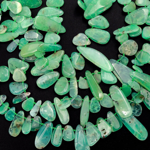 Gemmy! Natural Australian Chrysoprase Beads Side Drilled Freeform Teardrop Drop Nugget Focal Bead Pendant Statement Necklace 16" Strand