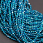 Micro Faceted Tiny Small Natural Blue Apatite Round Beads 2mm Faceted 3mm Faceted Round Beads Laser Diamond Cut Gemstone 16" Strand