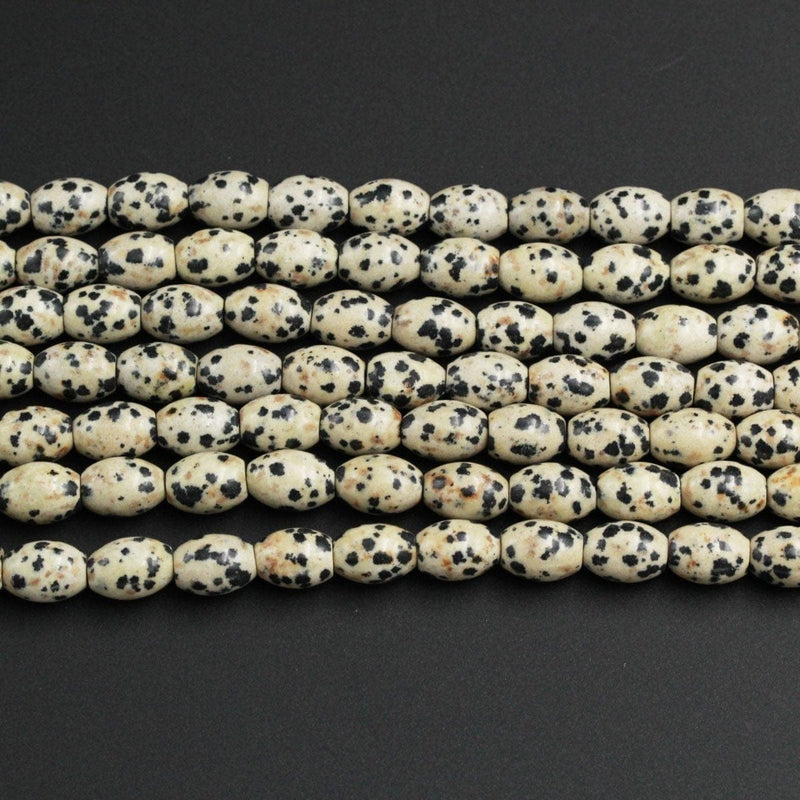 Natural Dalmatian Jasper Drum Barrel Oval Beads 12mm Thick Tube Beads Natural Black White Beige Quail Egg Look Bead 16" Strand