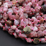 Rough Raw Natural Pink Tourmline Beads 6mm 8mm Freeform Nugget Multicolor Pink Green Tourmaline Nuggets Organic Cut Nuggets Beads 16" Strand