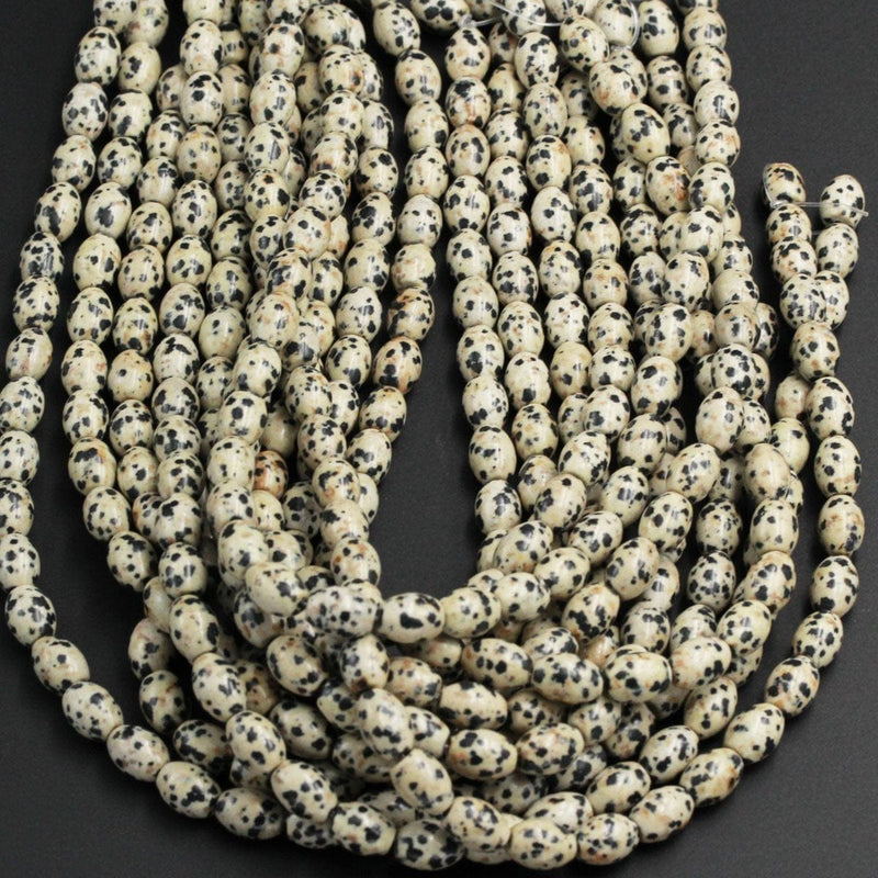 Natural Dalmatian Jasper Drum Barrel Oval Beads 12mm Thick Tube Beads Natural Black White Beige Quail Egg Look Bead 16" Strand