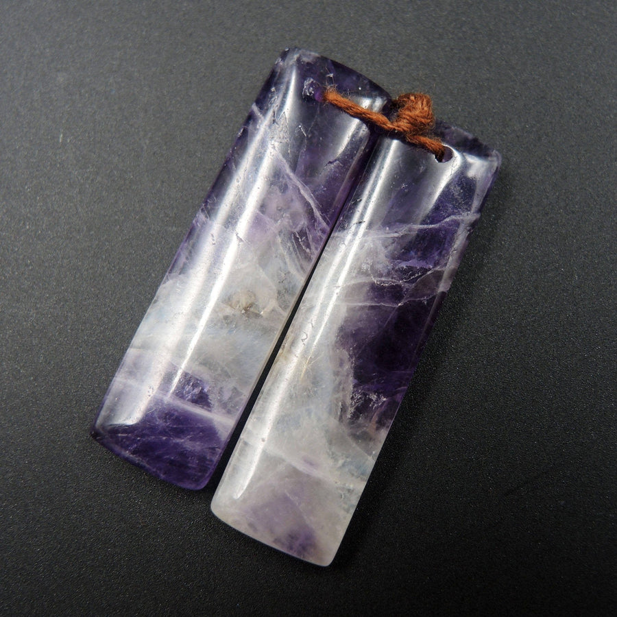 Natural Chevron Amethyst Earring Pair Rectangle Cabochon Cab Pair Drilled Matched Earrings Bead Pair Stone E334