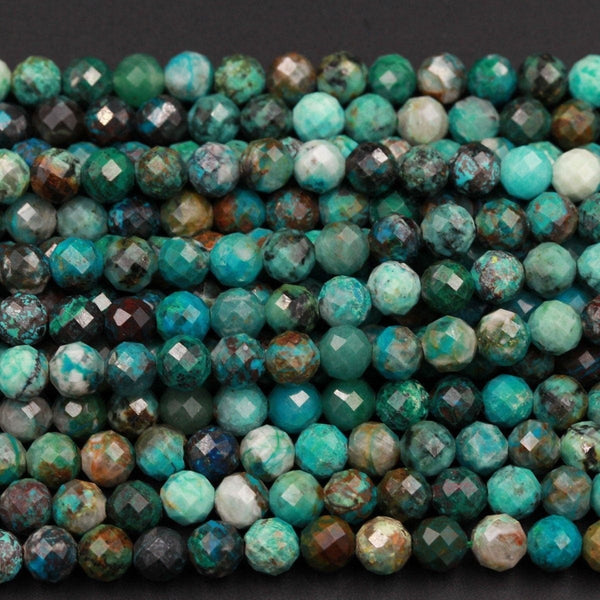 Natural Green Chrysocolla Beads 6mm Faceted Round Beads Micro Faceted Small Beads Laser Diamond Cut Gemstone 16" Strand