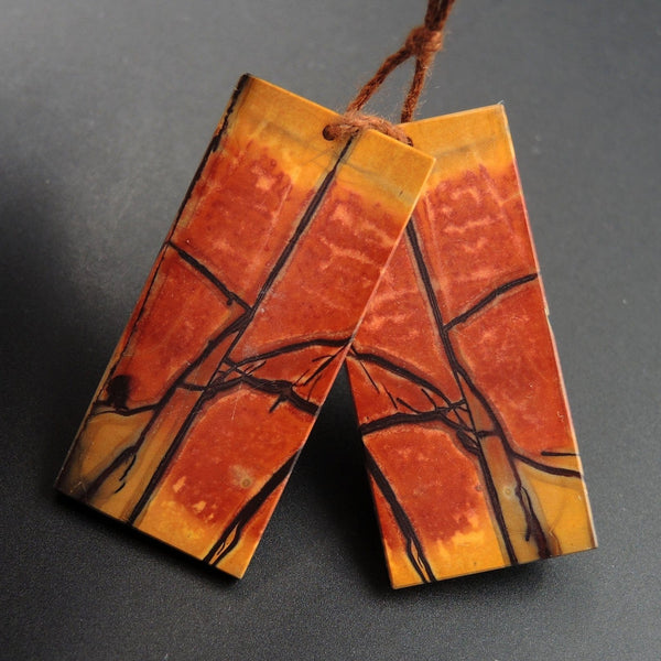 Red Creek Jasper Earring Pair Flat Rectangle Cabochon Cab Pair Drilled Matched Earrings Natural Stone Bead Pair E2851