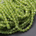 Stunning Natural Green Peridot 5mm 6mm Faceted Round Beads Micro Faceted Laser Diamond Cut Real Genuine Peridot Gemstone 16" Strand