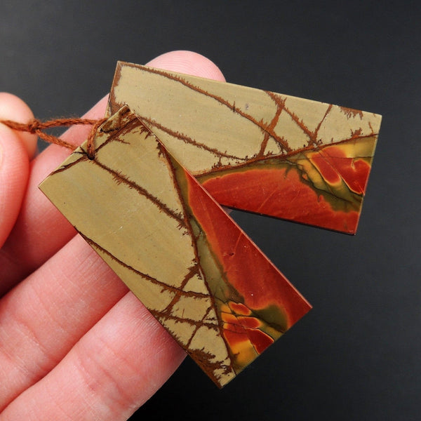 Red Creek Jasper Earring Pair Flat Rectangle Cabochon Cab Pair Drilled Matched Earrings Natural Stone Bead Pair E2845