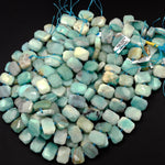 Natural Amazonite Beads Faceted Rectangle Nugget Center Drilled  Flat Cushion Octagon Blue Amazonite Bead 16" Strand
