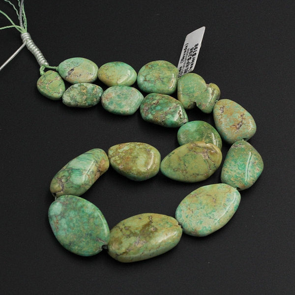 Natural Nevada Turquoise Freeform Oval Nugget Beads Vintage Look Genuine Real Green Yellow American Turquoise Spider Web Matrix 16" Strand
