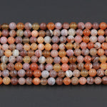 Rare Natural Fiery Orange Red Botswana Agate Round Beads 8mm Amazing Veins Bands  16" Strand