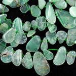 Gemmy! Natural Australian Chrysoprase Beads Side Drilled Freeform Teardrop Drop Nugget Focal Bead Pendant Statement Necklace 16" Strand
