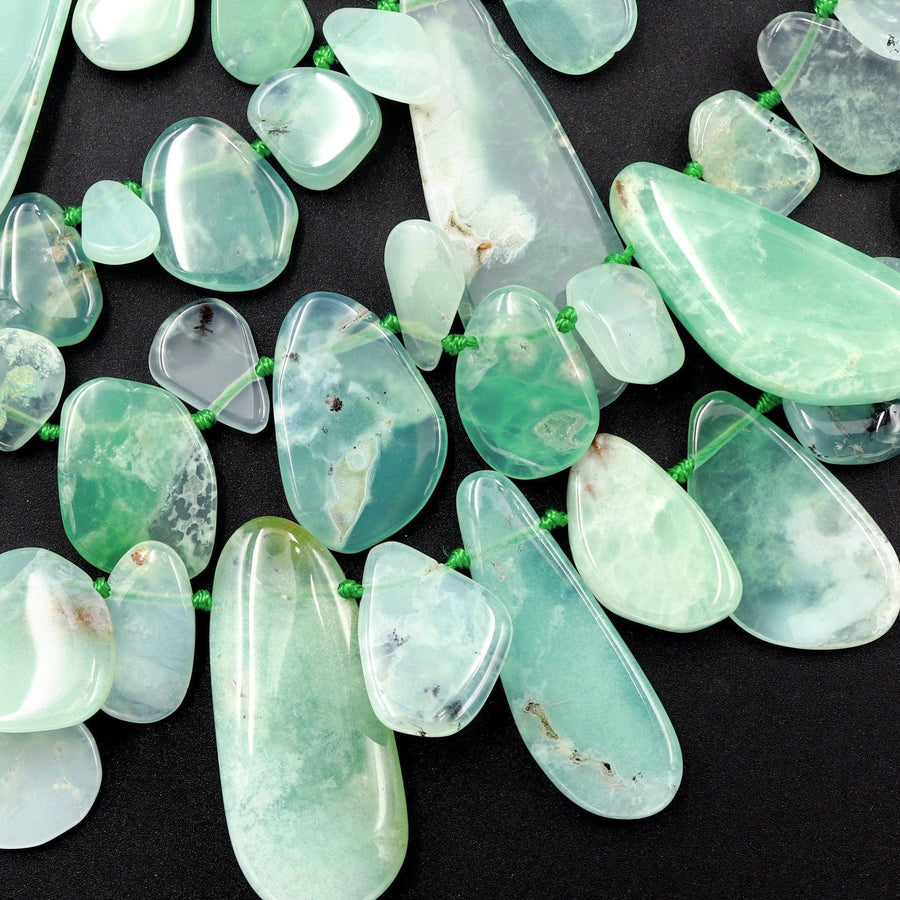 Gemmy! Natural Australian Chrysoprase Beads Side Drilled Freeform Teardrop Drop Nugget Focal Bead Pendant Statement Necklace 16" Strand