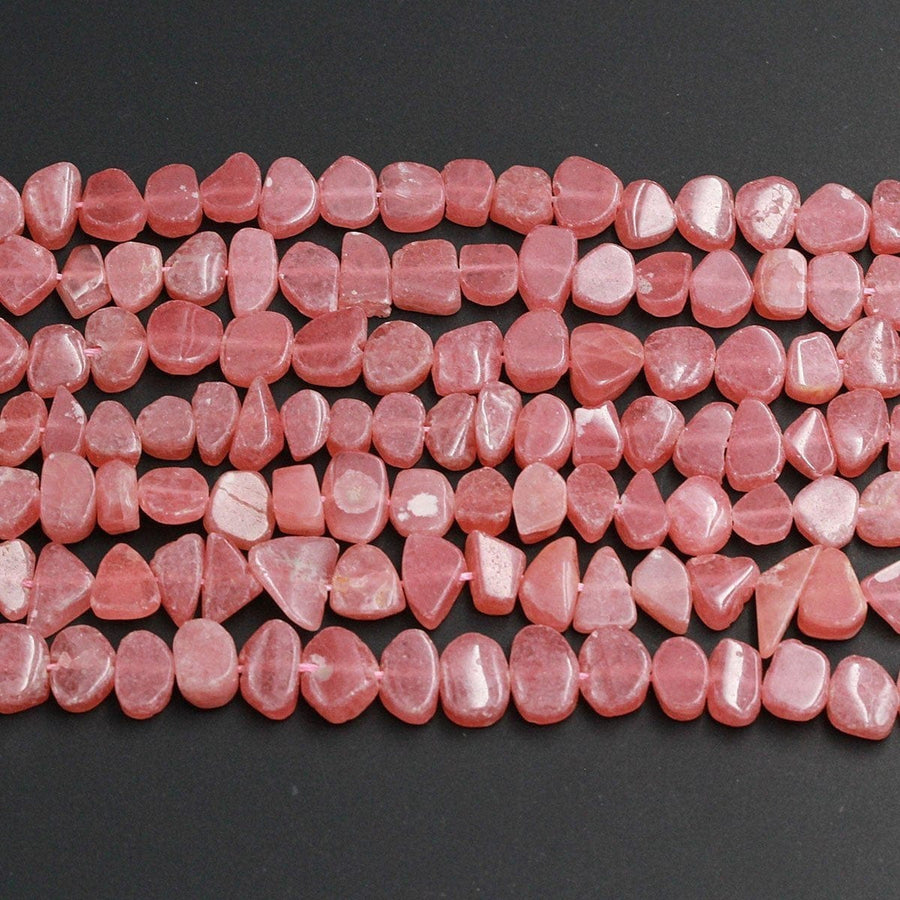 Natural Pink Red Rhodochrosite Nugget Beads Rounded Freeform Nugget Pebble Gemmy Pink Red Gemstone 16" Strand