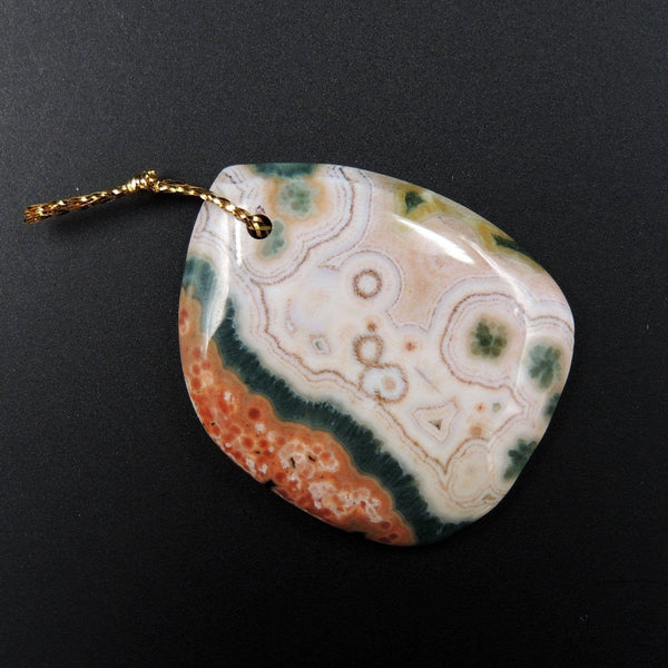 Natural Ocean Jasper Pendant Orange Pink Green White Drilled Pendant P1066