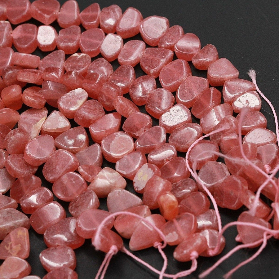 Natural Pink Red Rhodochrosite Nugget Beads Rounded Freeform Nugget Pebble Gemmy Pink Red Gemstone 16" Strand
