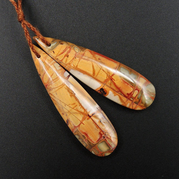 Natural Red Creek Jasper Earring Pair Teardrop Cabochon Cab Pair Drilled Matched Earrings Bead Pair E1955