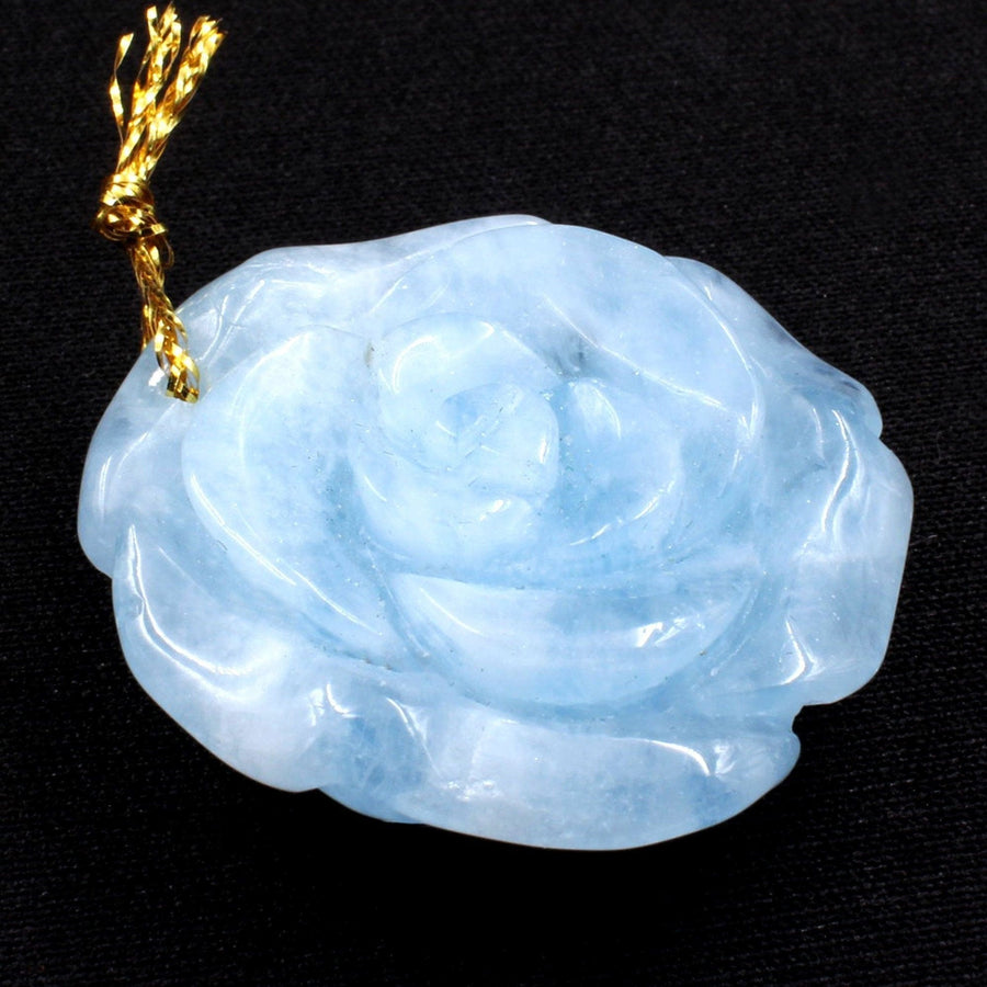 Large Hand Carved Natural Aquamarine Flower Pendant Drilled Real Genuine Blue Aquamarine Gemstone Focal Bead