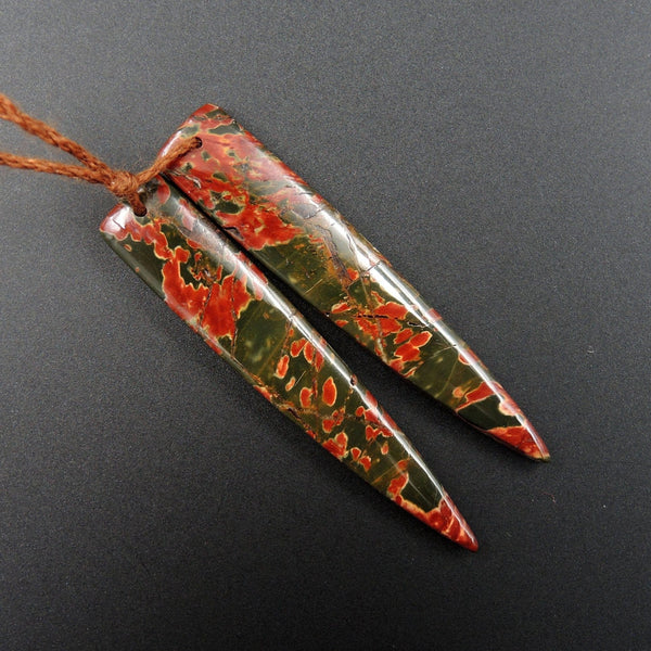 Natural Red Creek Jasper Earring Pair Cabochon Cab Pair Drilled Dagger Matched Earrings Bead Pair E1936