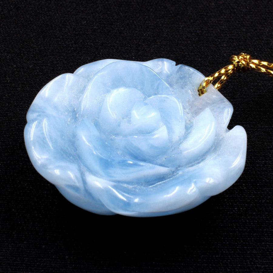 Large Hand Carved Natural Aquamarine Flower Pendant Drilled Real Genuine Blue Aquamarine Gemstone Focal Bead