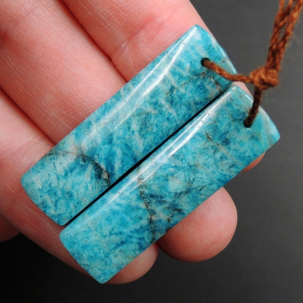 Drilled Natural Russian Amazonite Earring Pair Matched Rectangle Drilled Cabochon Cab Teardrop Earring Pair E3417