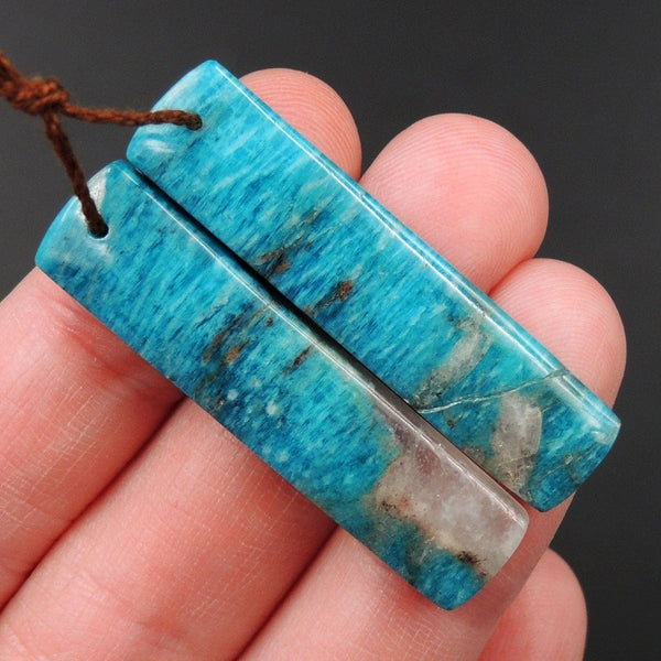 Drilled Natural Russian Amazonite Earring Pair Matched Rectangle Drilled Cabochon Cab Teardrop Earring Pair E3415