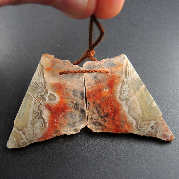 Natural Laguna Lace Agate Rough Organic Hand Cut Freeform Flat Cabochon Cab Drilled Matched Earrings Bead Pair E3406