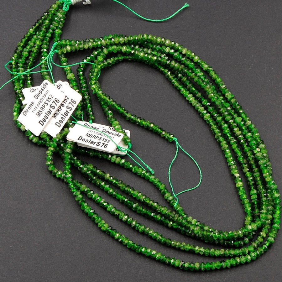 Natural Green Chrome Diopside Beads Faceted 4mm Rondelle Real Genuine Chrome Diopside Gemstone 16" Strand